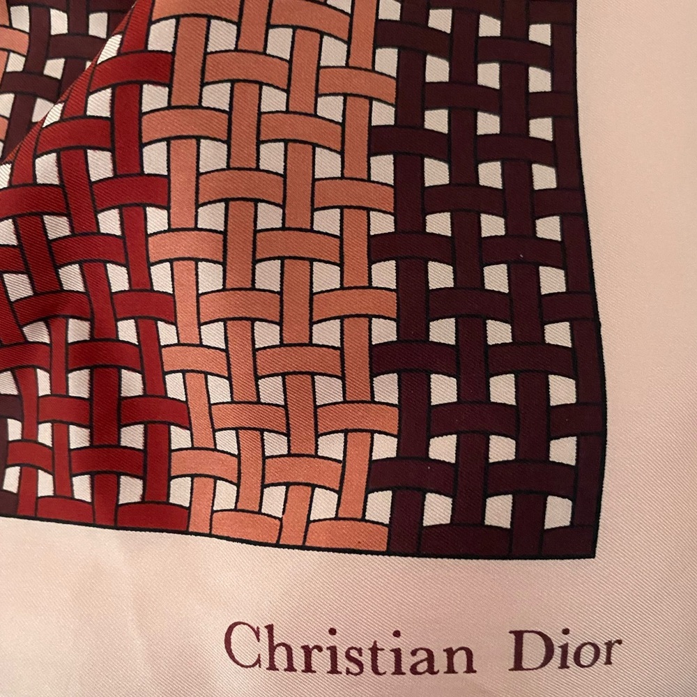 Christian Dior Silk Scarf Bandana Pink Burgundy Designer Italy 18” Vintage - Picture 4 of 4